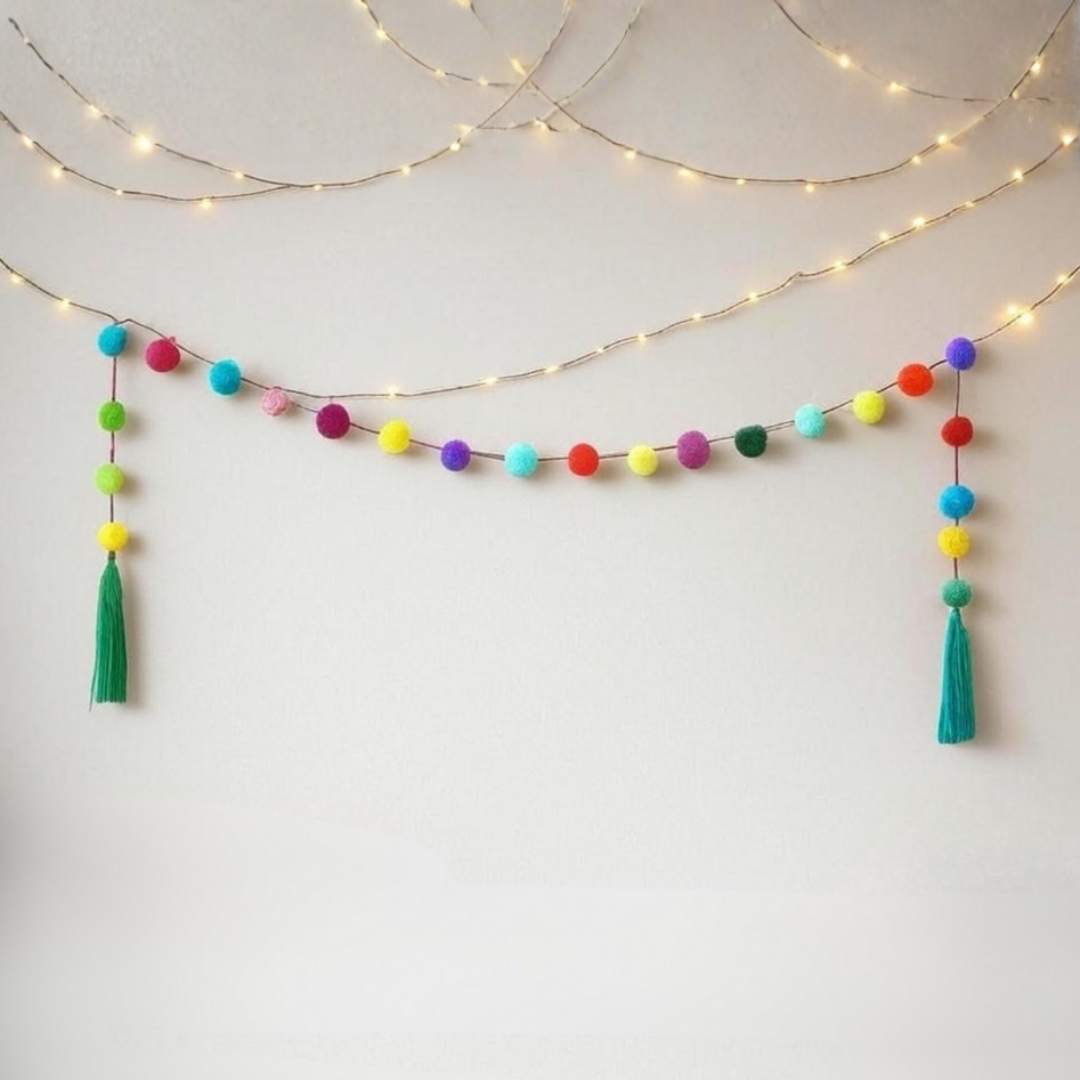 Hanging Garland Decor Boho Multicolor Pom Pom Strip - Mexico