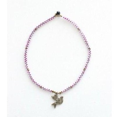 Bird Charm Semi-Precious Stone Necklace Boho Fair Trade Brass Pendant - Thailand