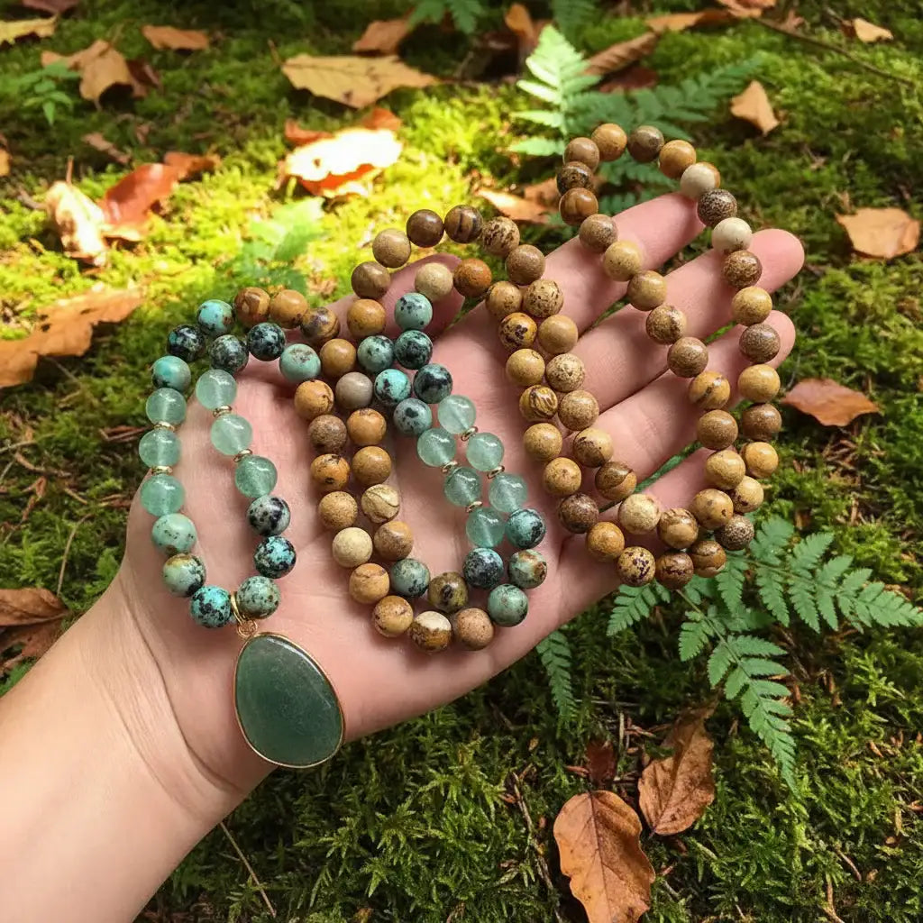African Turquoise Green Aventurine Mala Necklace