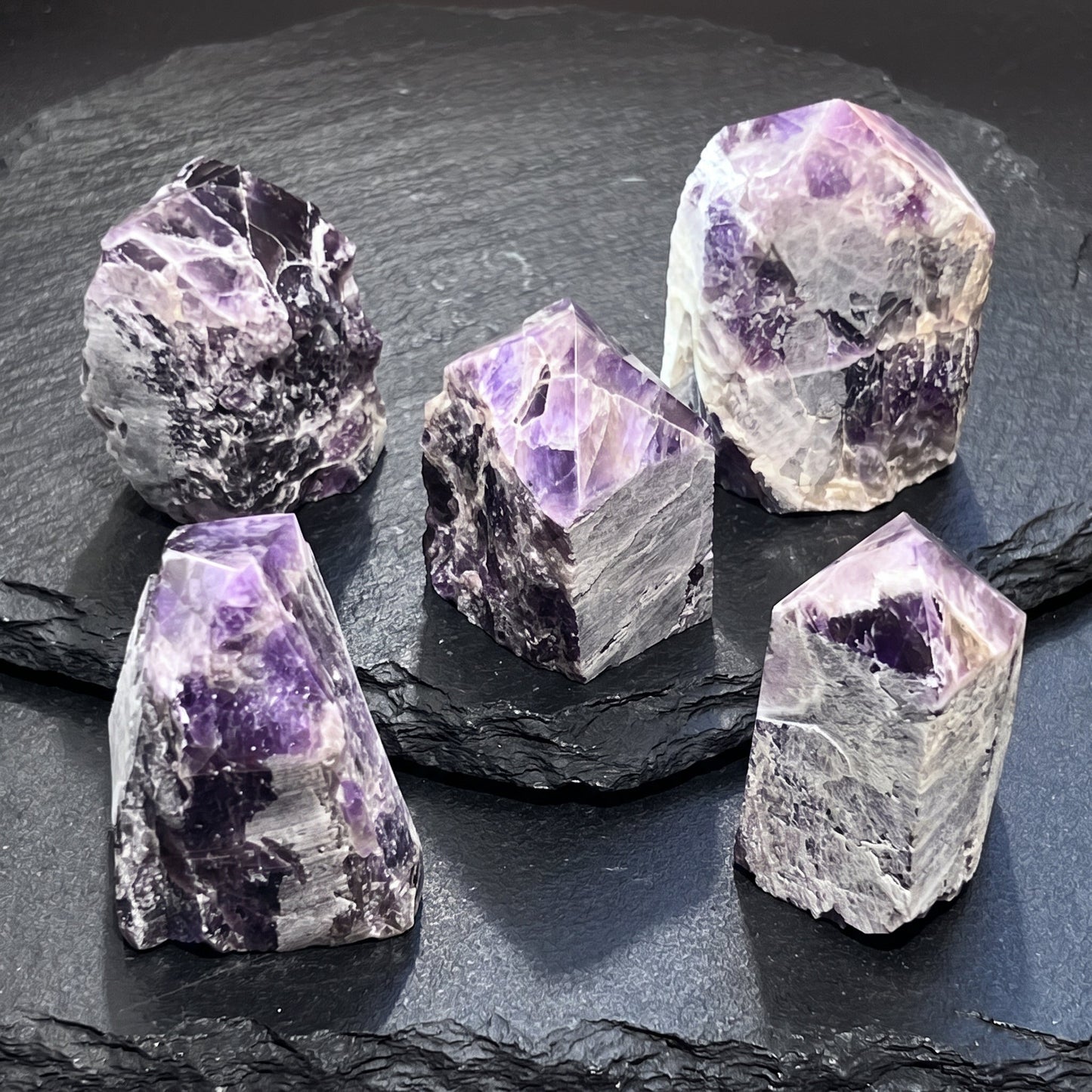 Banded Amethyst Crystal Point Tower Carving