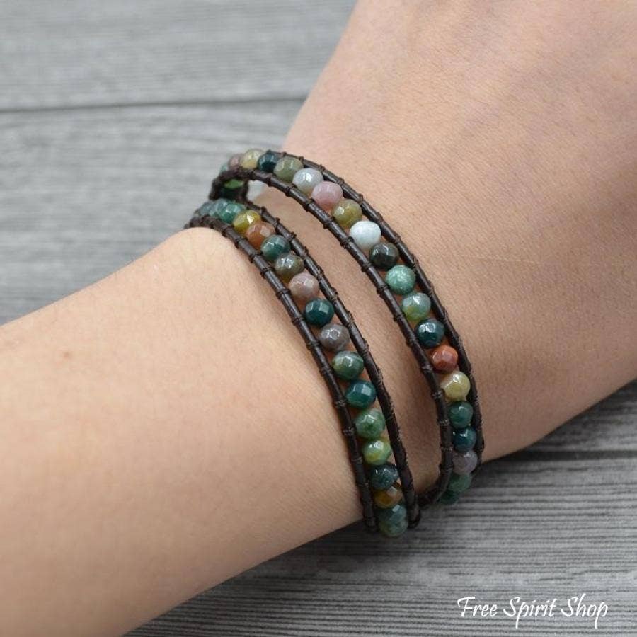 Handmade Indian Agate Leather Wrap Bracelet