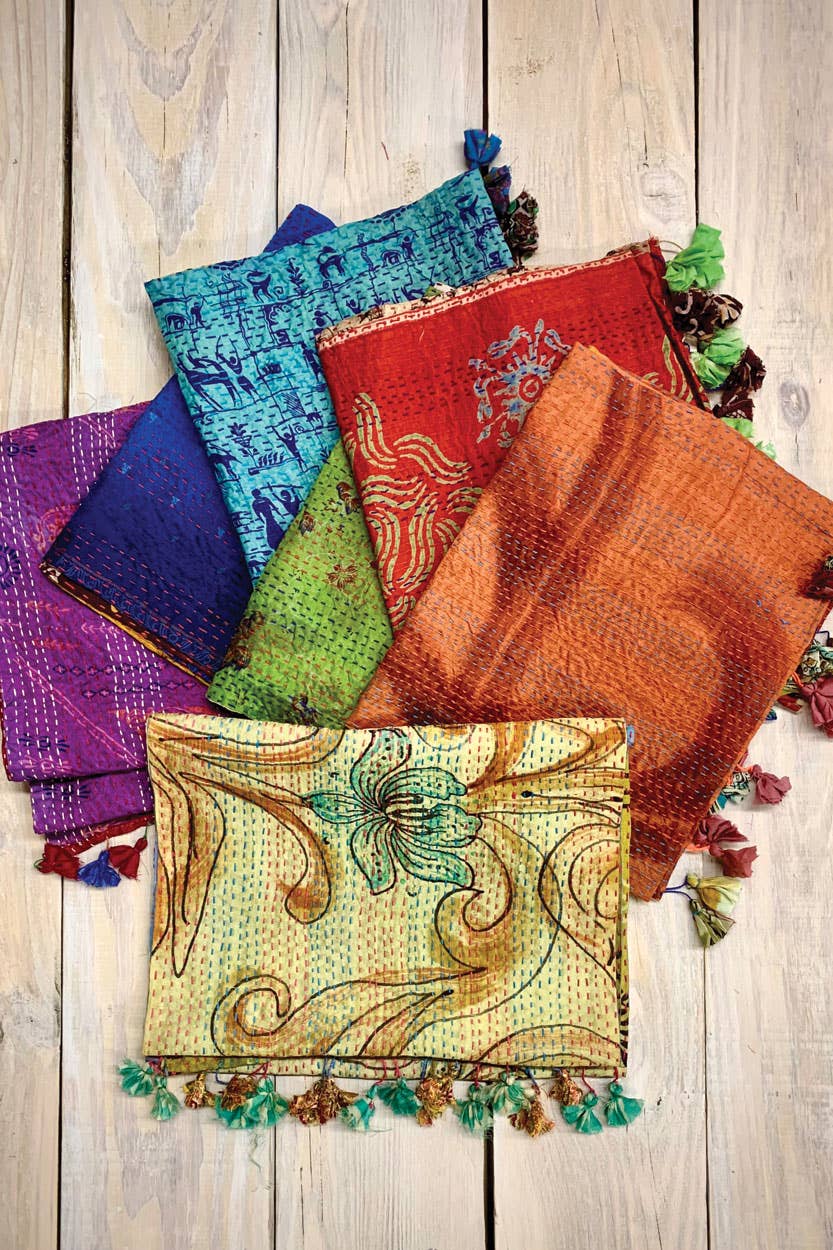 Silk Kantha Sari Tassel Scarves