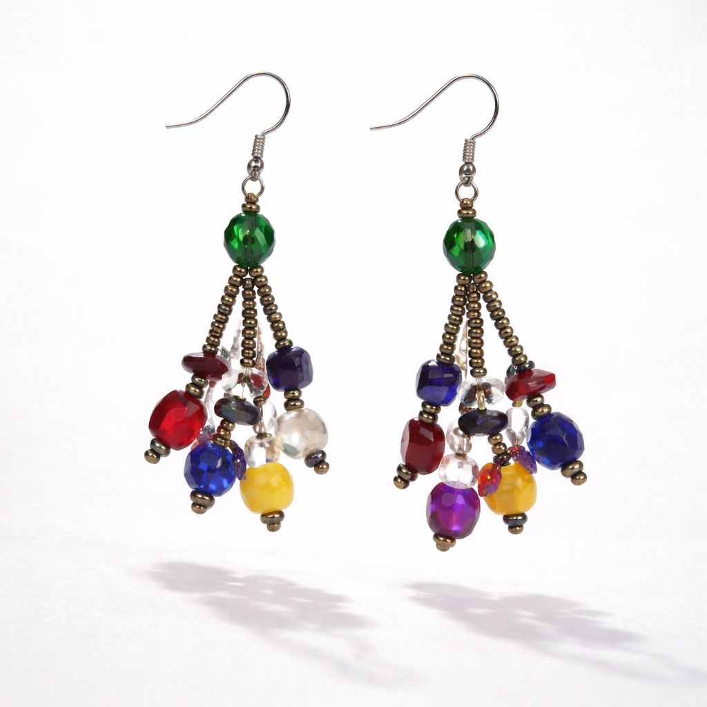 Luzy Seed Bead Crystal Dangly Earrings - Guatemala