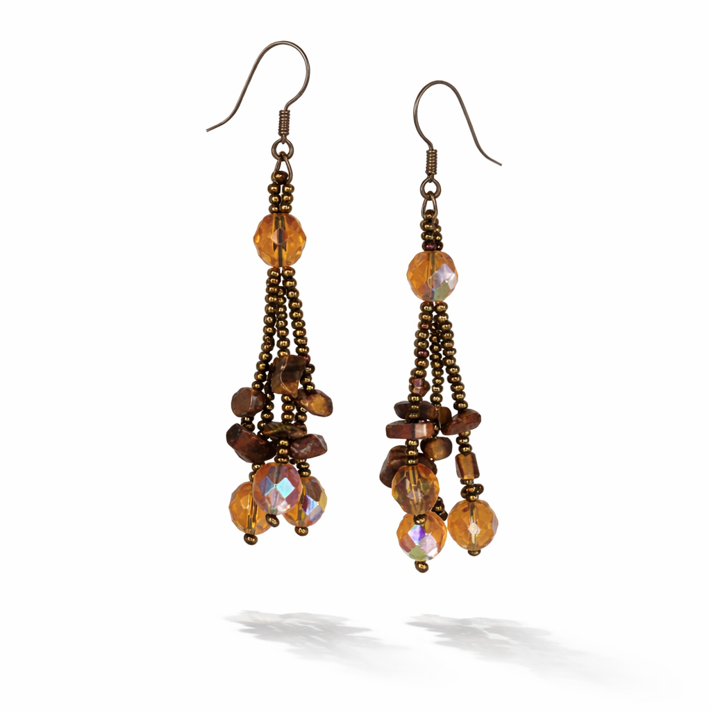 Luzy Seed Bead Crystal Dangly Earrings - Guatemala