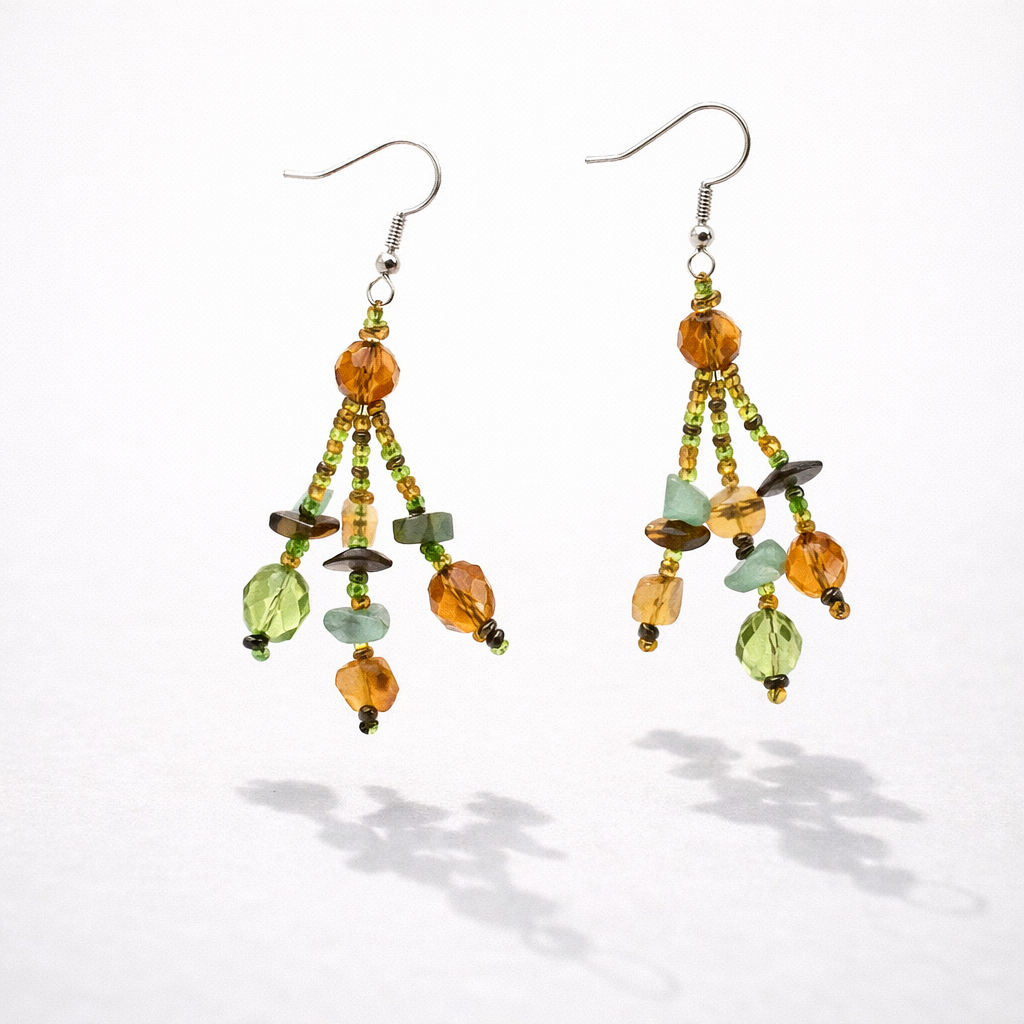 Luzy Seed Bead Crystal Dangly Earrings - Guatemala