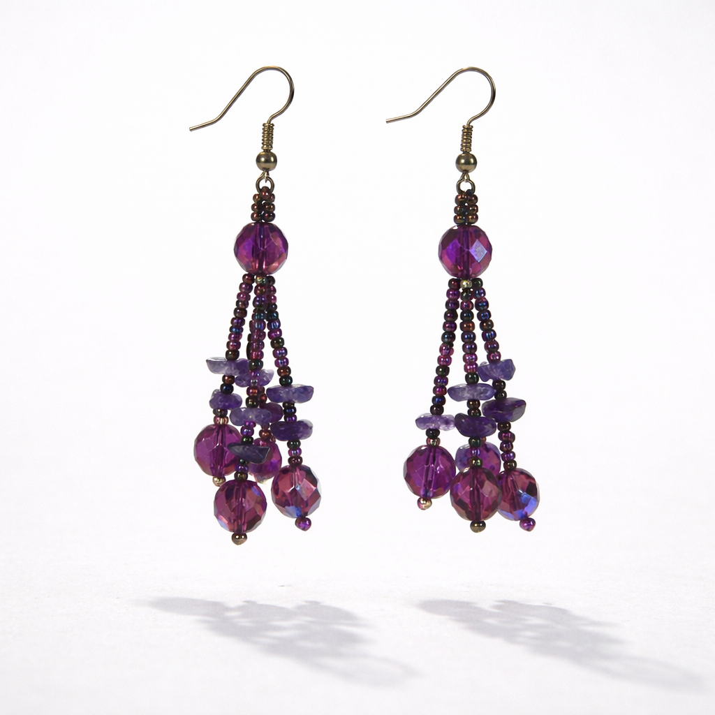 Luzy Seed Bead Crystal Dangly Earrings - Guatemala
