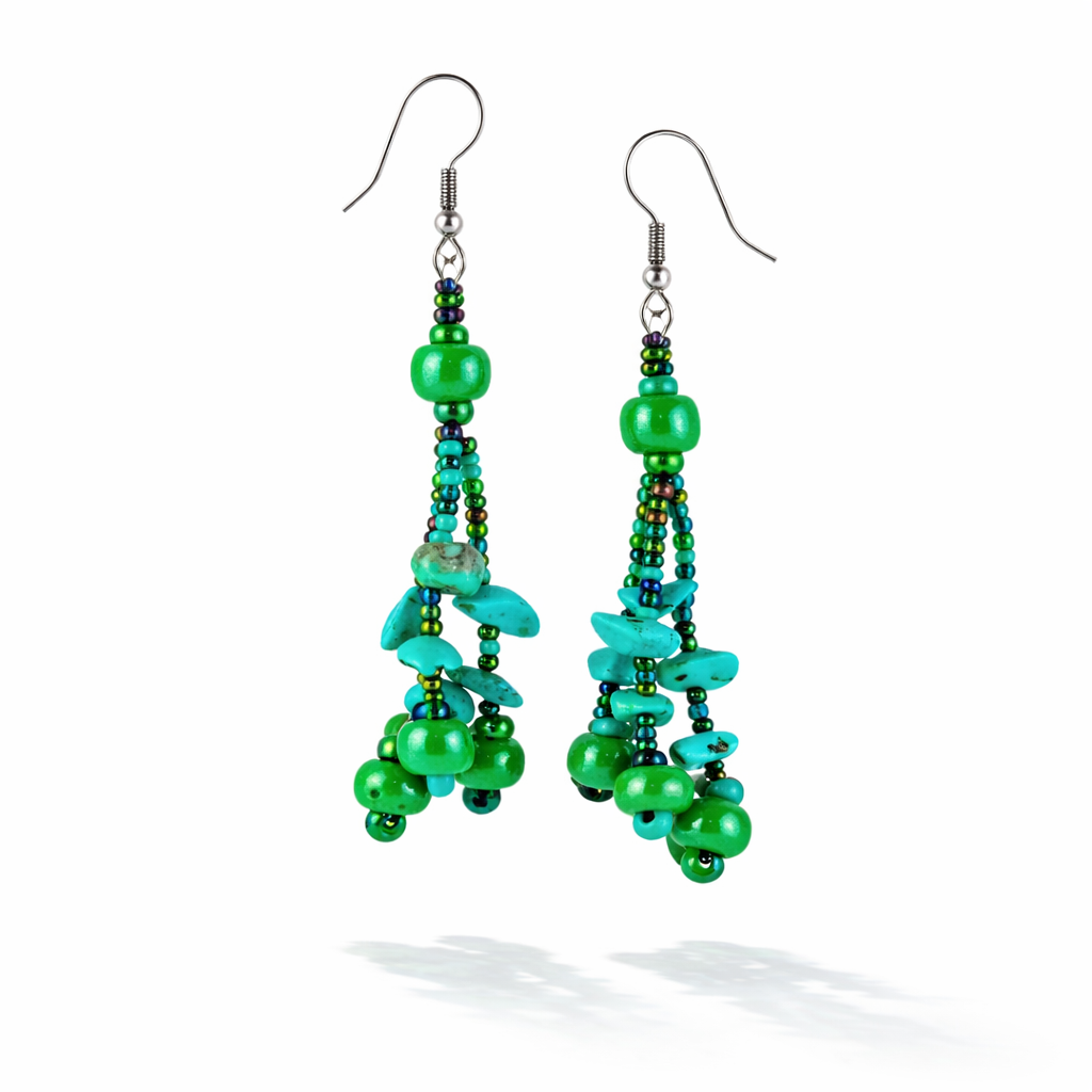 Luzy Seed Bead Crystal Dangly Earrings - Guatemala