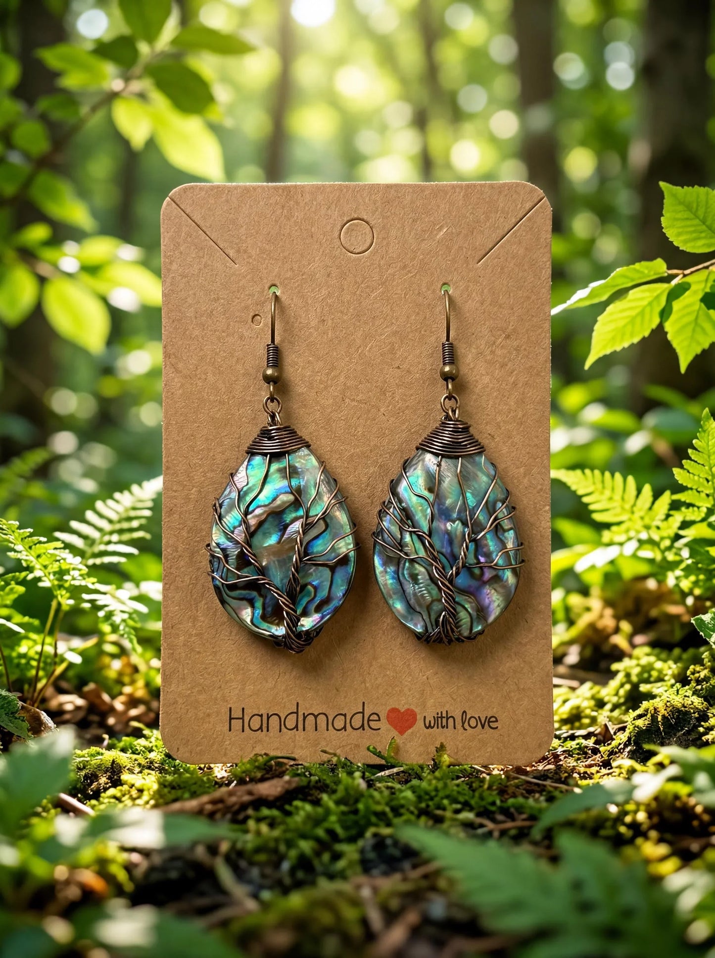 Wire Wrapped Tree of Life Earrings – Abalone Shell Statement Earrings – Handmade Boho Artisan Jewelry Gift for Her