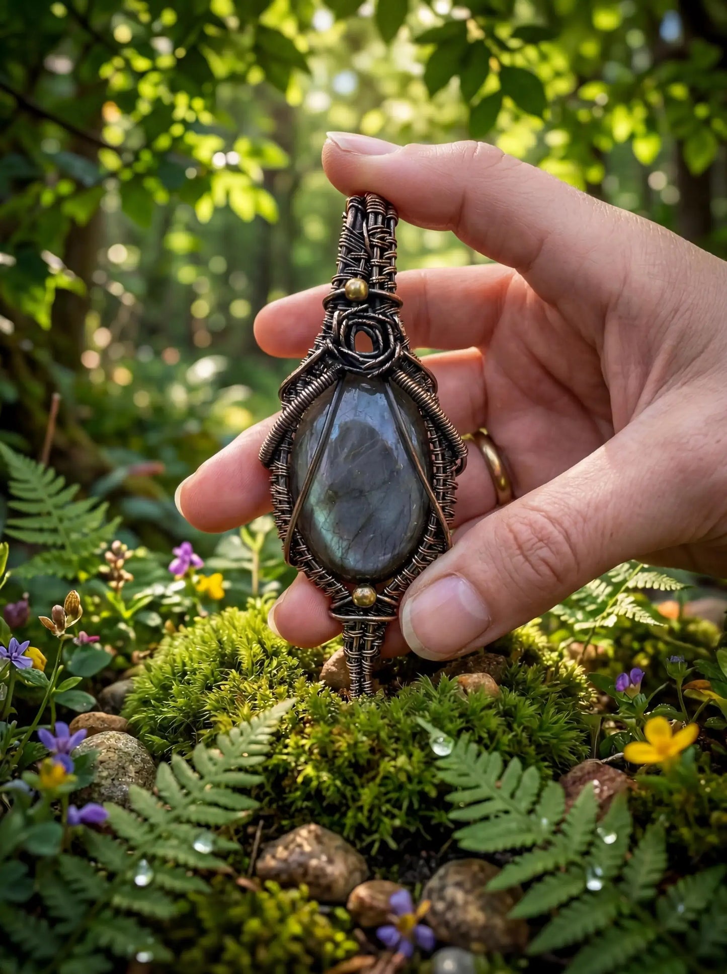 Wire Wrapped Stonebound Sigil Pendant | Labradorite Necklace | Crystal Jewelry | Forest Arcane Handmade Piece