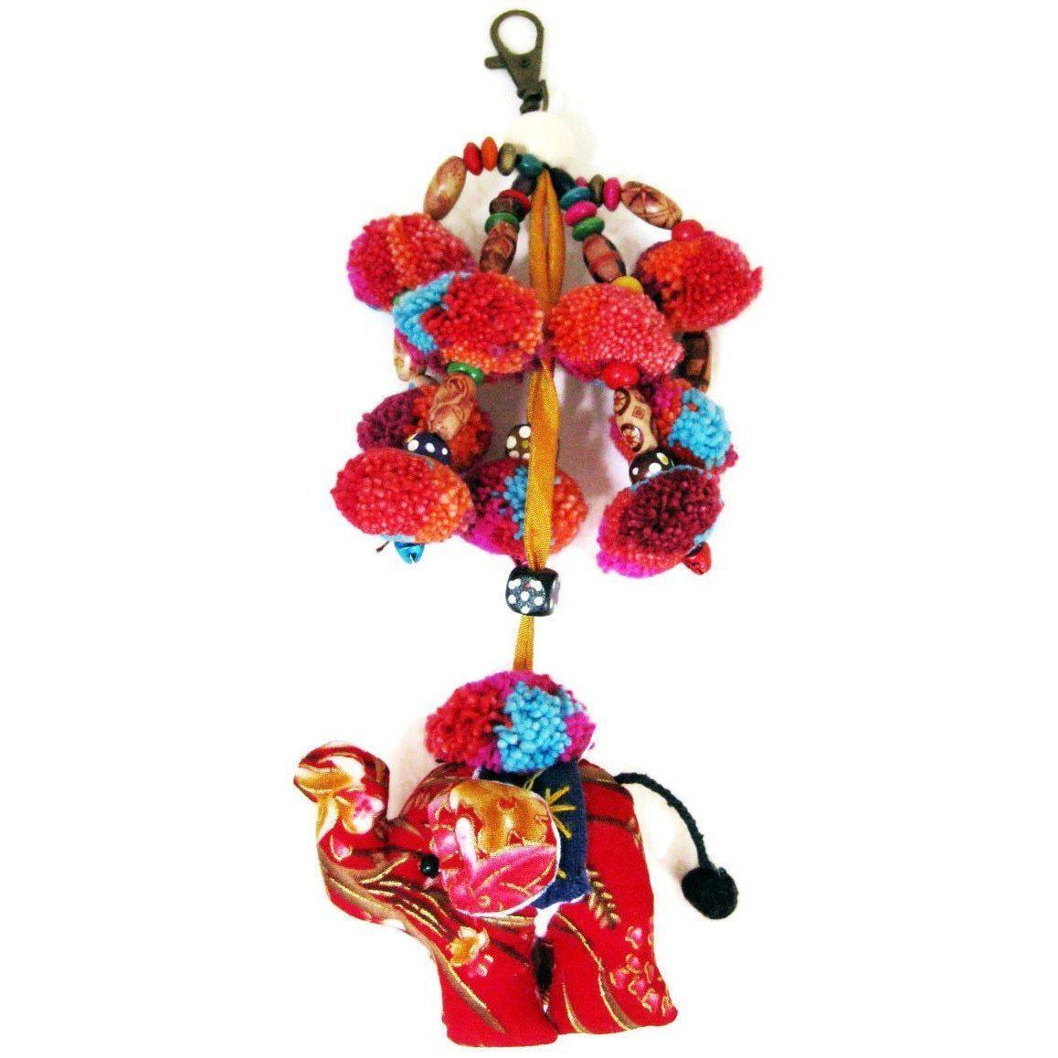 Elephant Pom Pom Zipper Pull | Handmade Bag Charm with Traditional Hmong Textiles | Thailand