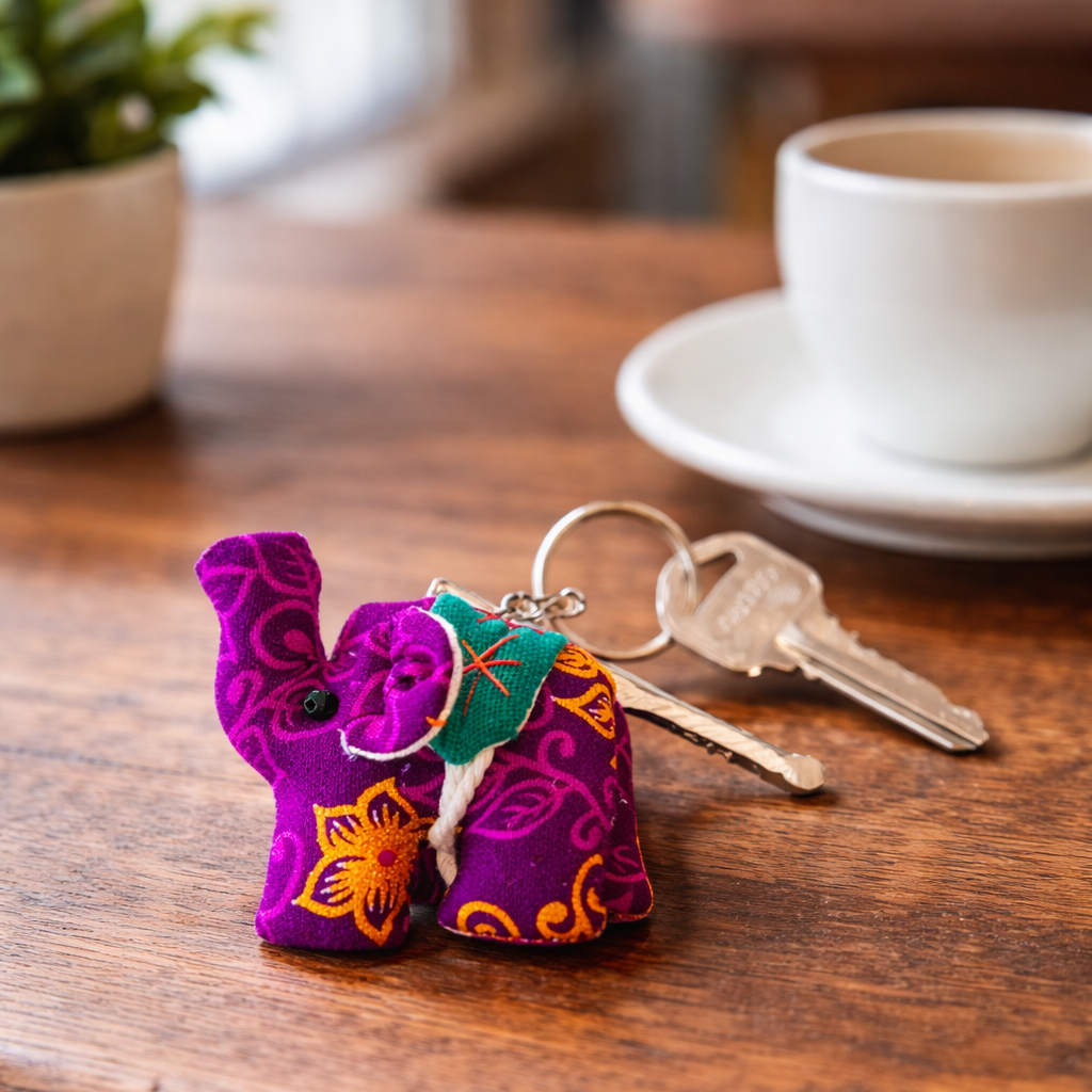 Elephant Textile Keychain | Handmade Zipper Pull from Upcycled Fabric | Thailand