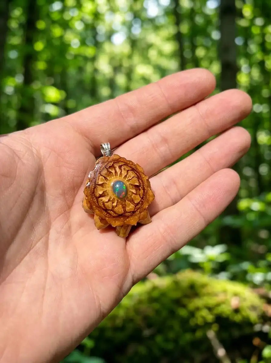 Black Fire Opal Mini Pinecone Pendant