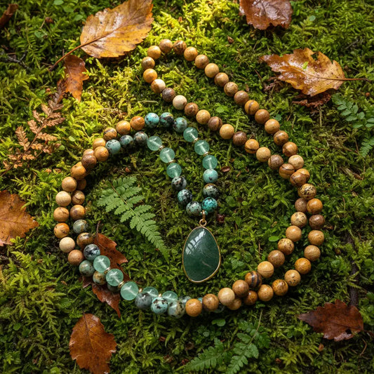 African Turquoise Green Aventurine Mala Necklace