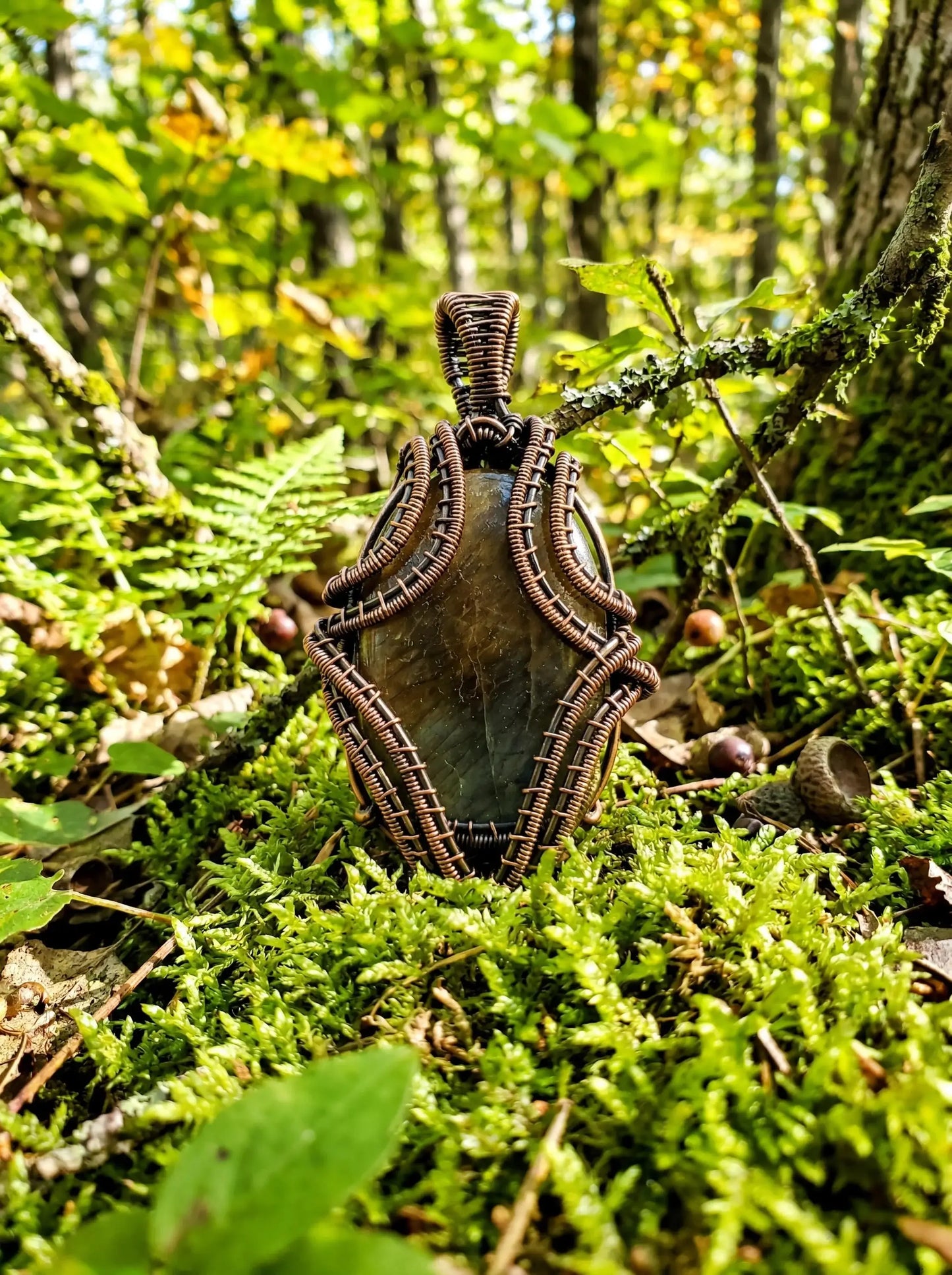 Wire Wrapped Labradorite Pendant – Copper Forest Jewelry, Statement Piece