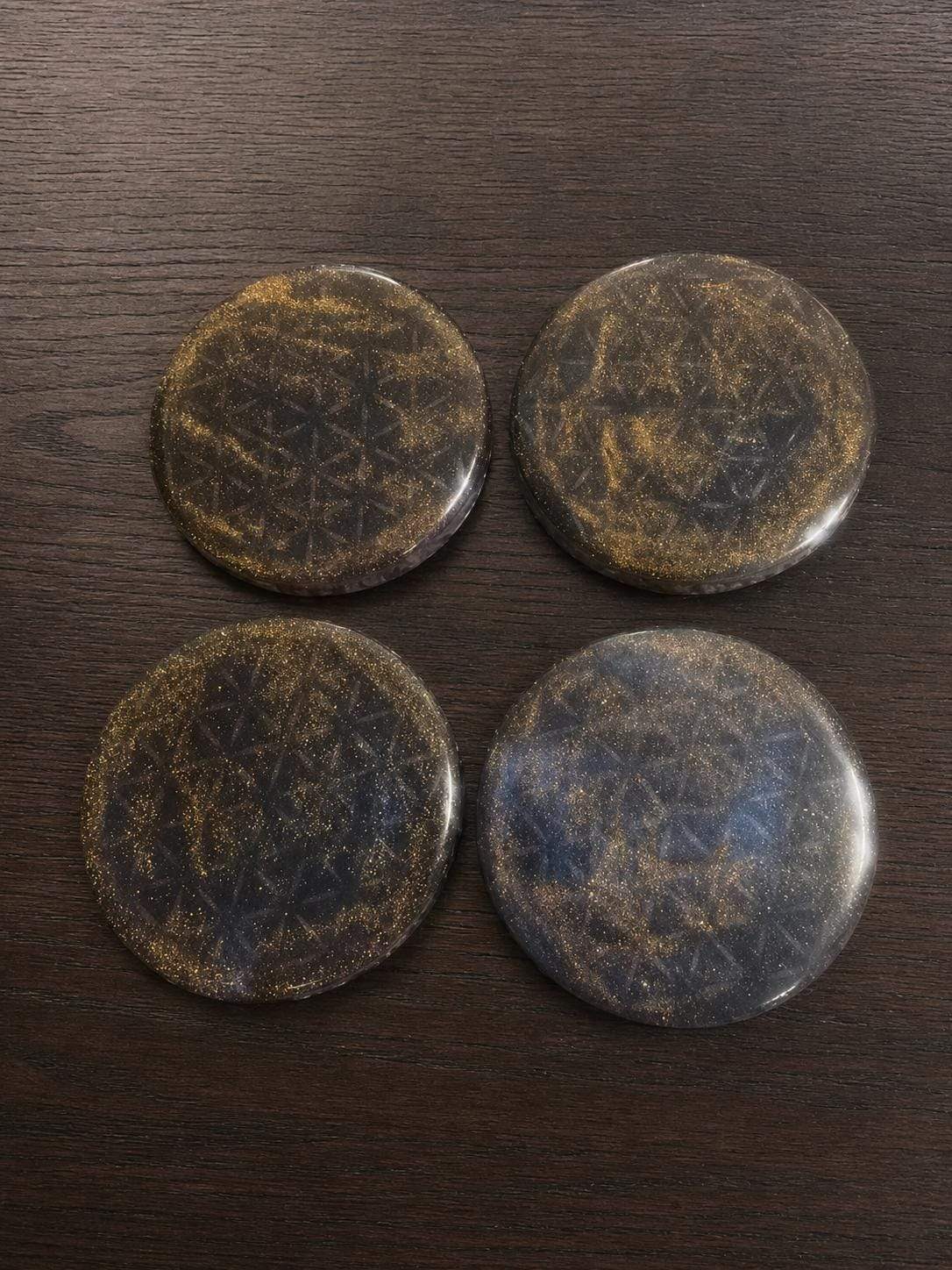 Flower of Life Coasters With 24k gold Flake | Resin Art | Sacred Geometry | Drink Coasters
