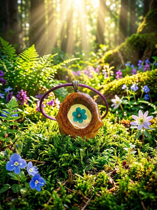 Blue Flower Pinecone Pendant | Handmade PNW Jewelry | #87