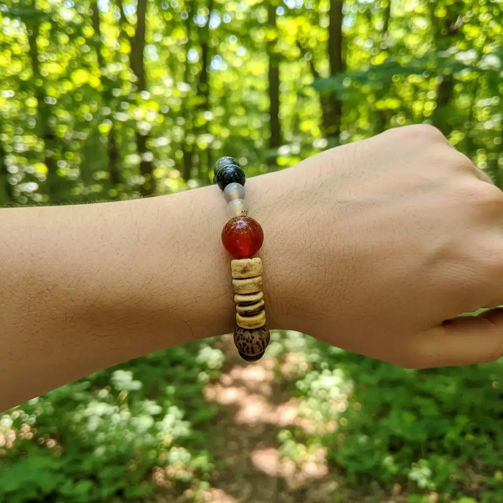 Stone & Agate & Wood Beaded Elastic Bracelet - CS