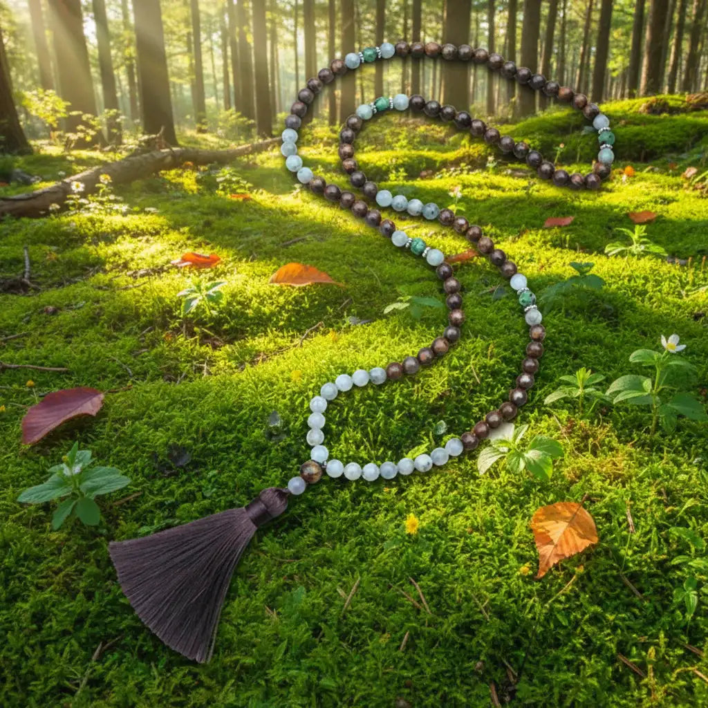 Bronzite, Labradorite, Tiger Eye and Ruby Zoisite Mala Necklace - Grounding & Empowerment: Knotted Mala Necklace