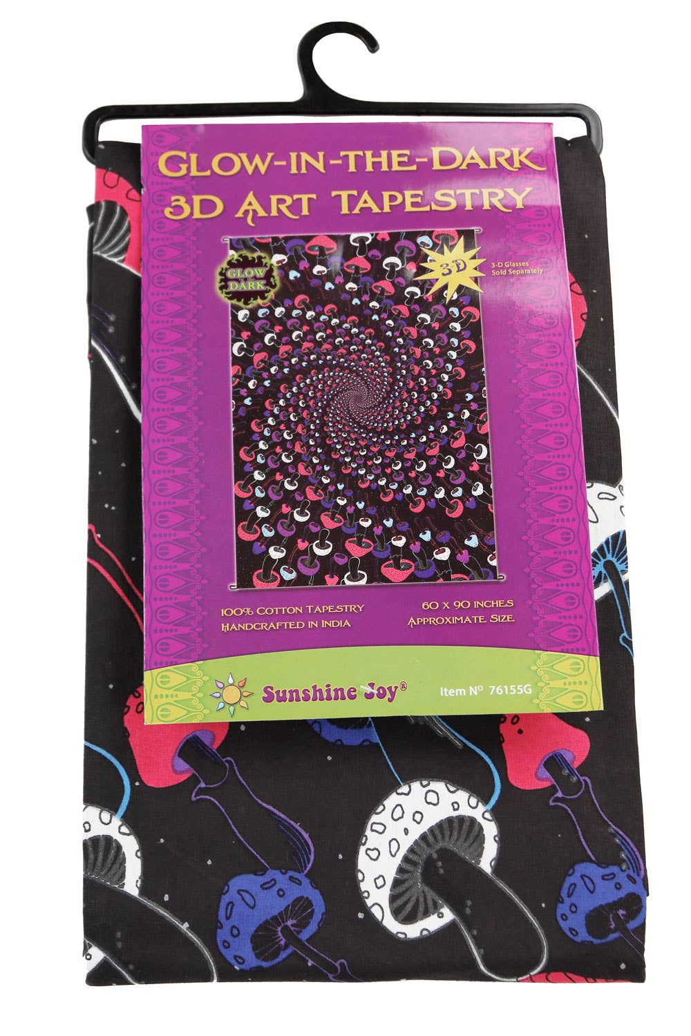 3D Glow in the Dark Tapestry Mushroom Spiral Tapestries: 60x90 inches
