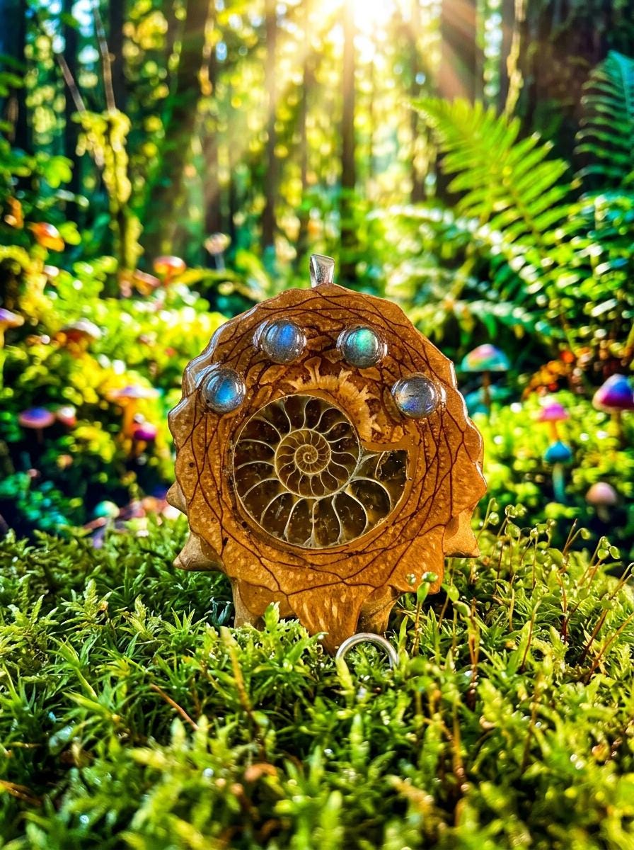 Ammonite and Labradorite Pinecone Pendant