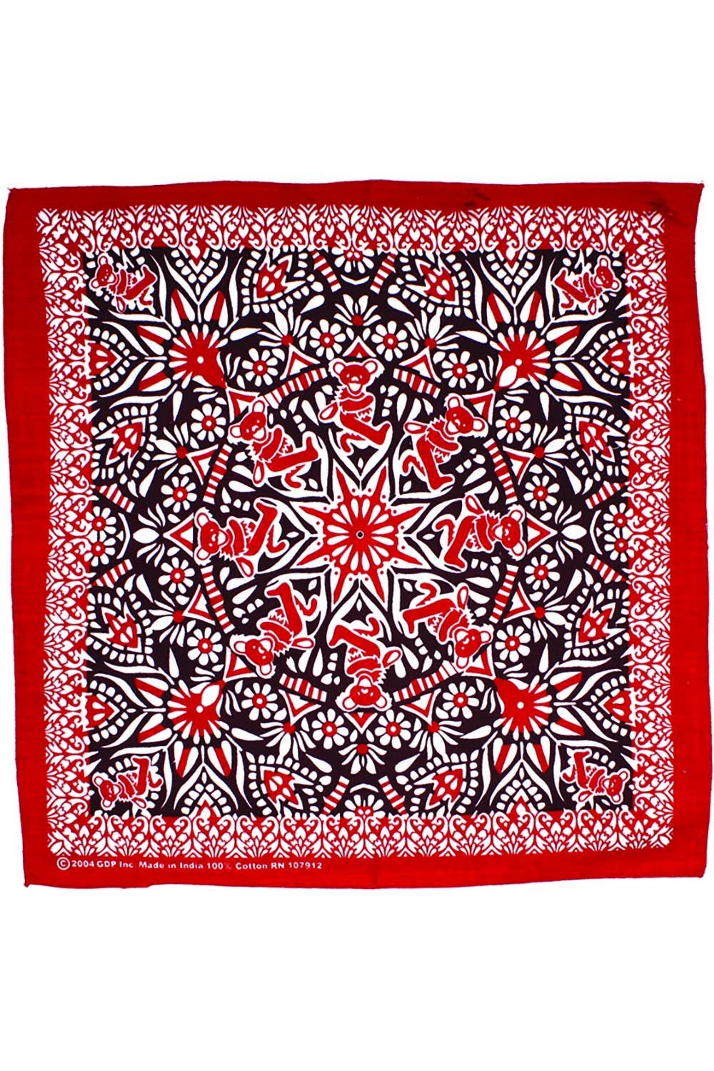 Grateful Dead Red Bear Mandala Bandana 22x22