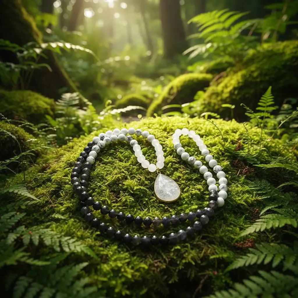 White Howlite Onyx Quartz Mala Necklace