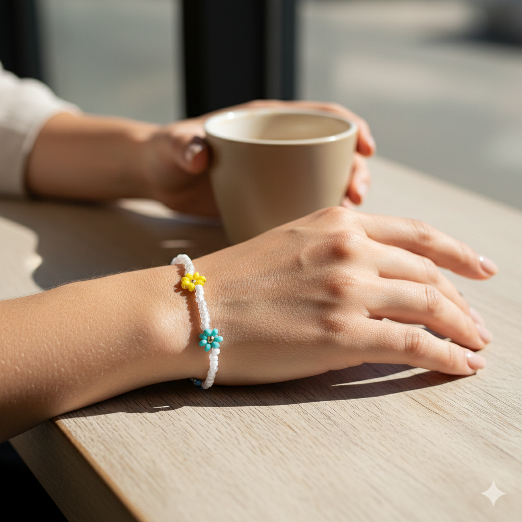 Daisy Seed Bead Flower Boho Bracelet - Guatemala