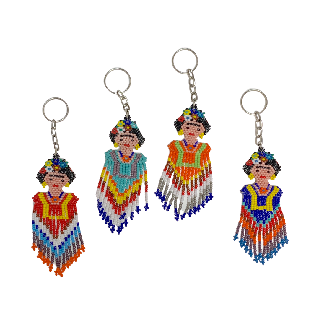 Frida Kahlo Seed Bead Keychain Handmade Beaded Keychain Fair Trade - Guatemala