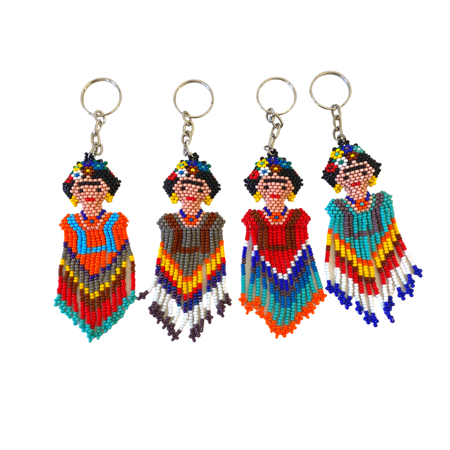 Frida Kahlo Seed Bead Keychain Handmade Beaded Keychain Fair Trade - Guatemala
