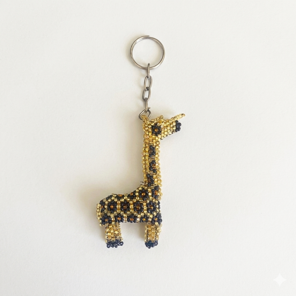 Giraffe Seed Bead Handcrafted Key Chain - Mexico