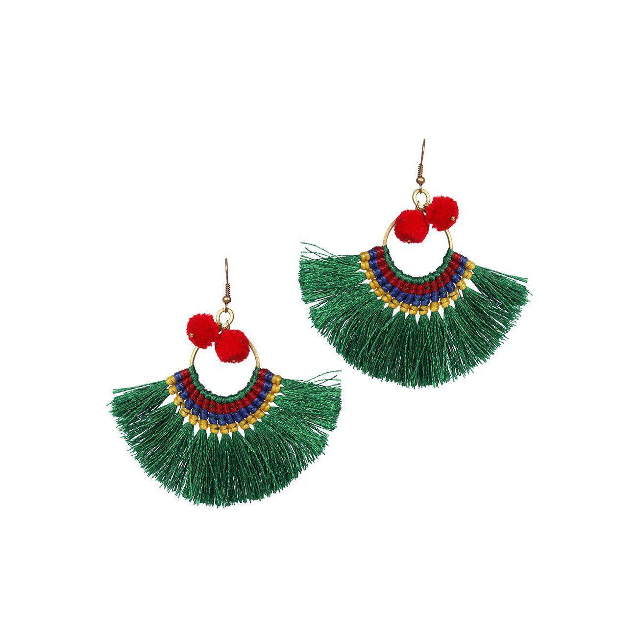Half Moon PomPom Earrings - Thailand