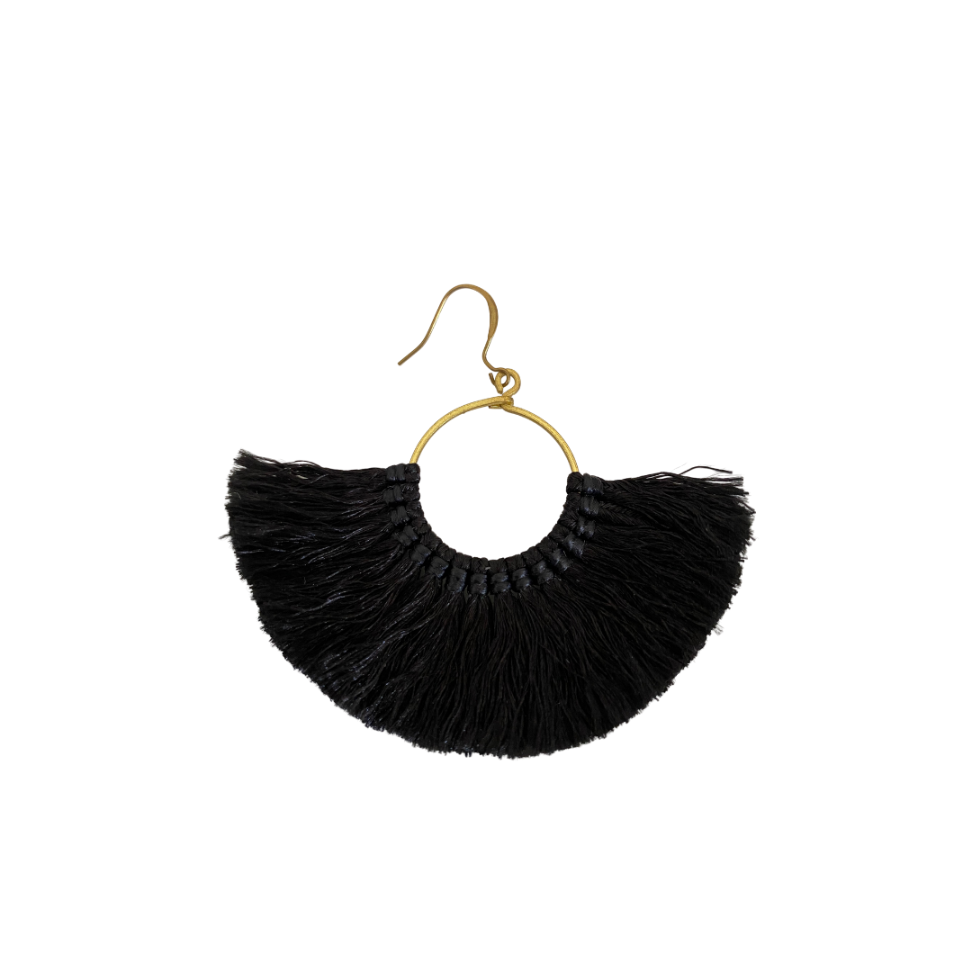 Half Moon Silk Tassel Handcrafted Earrings - Thailand