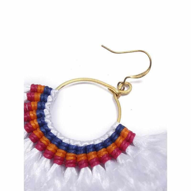 Half Moon Silk Tassel Handcrafted Earrings - Thailand