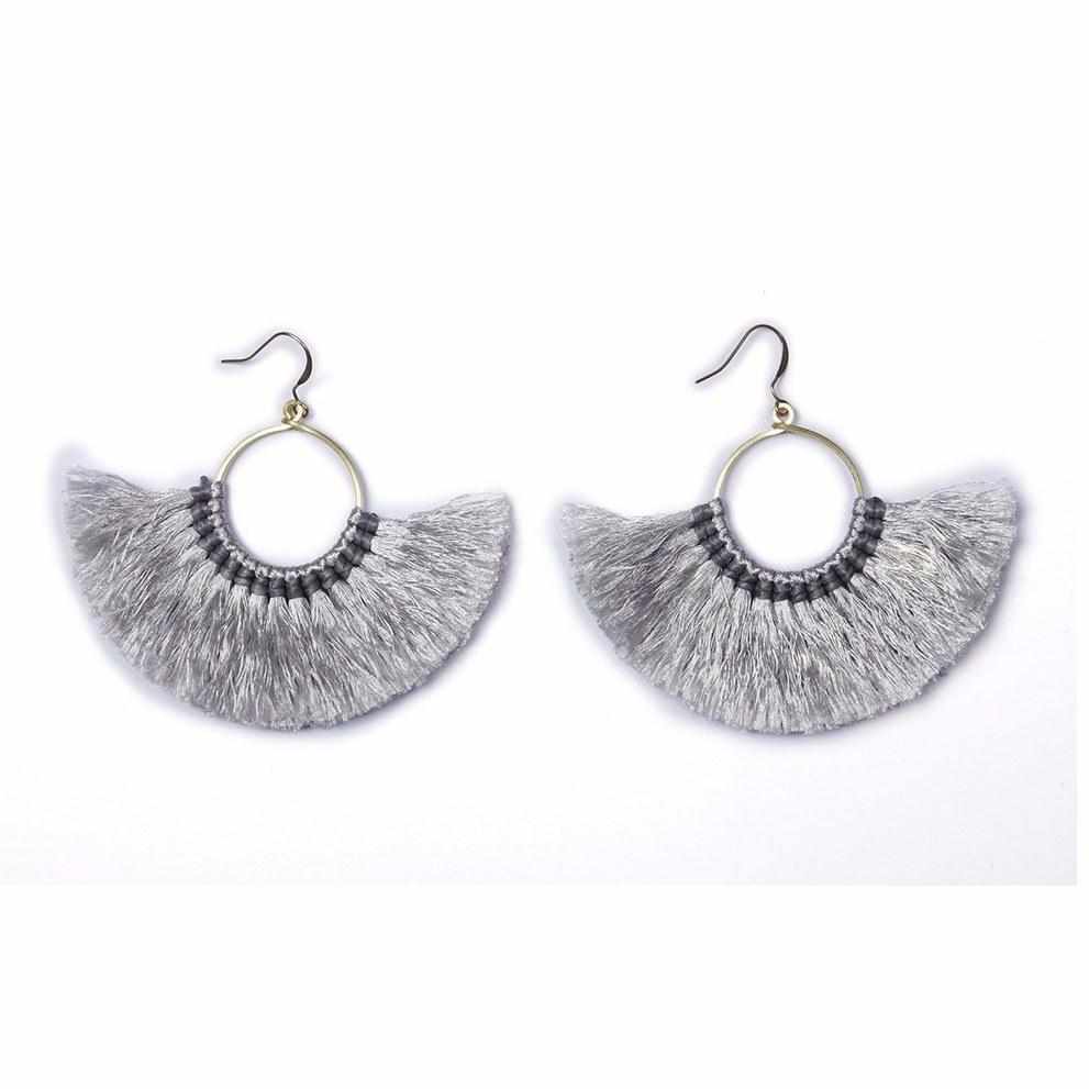 Half Moon Silk Tassel Handcrafted Earrings - Thailand