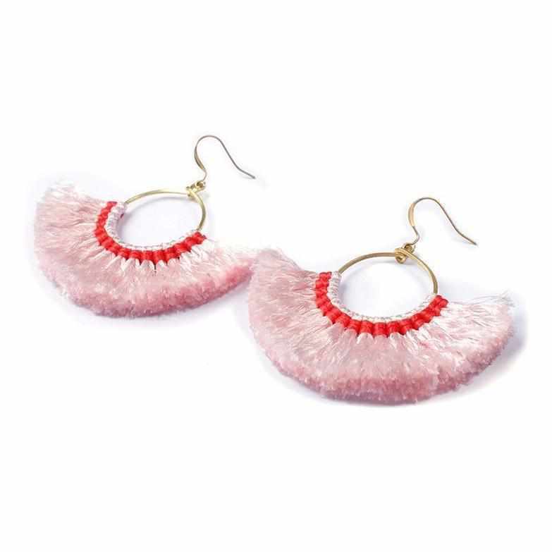 Half Moon Silk Tassel Handcrafted Earrings - Thailand