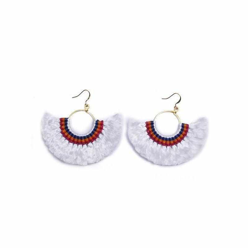 Half Moon Silk Tassel Handcrafted Earrings - Thailand