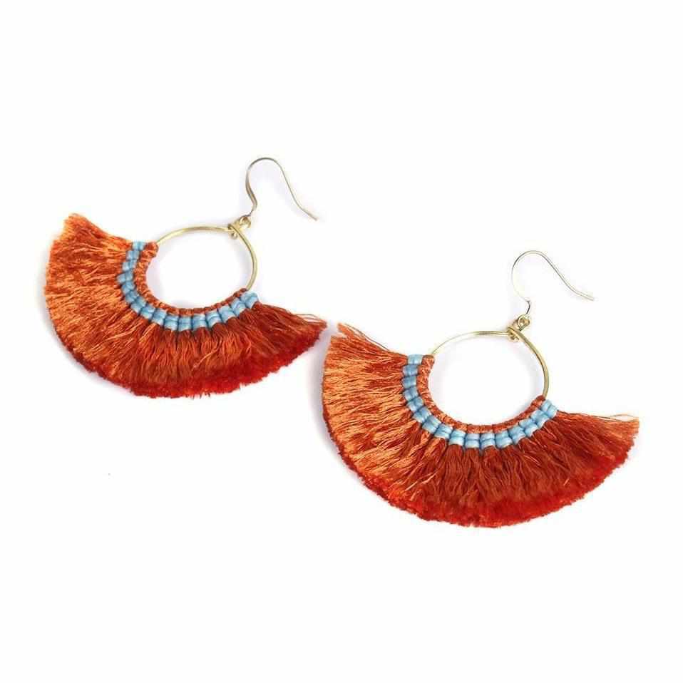 Half Moon Silk Tassel Handcrafted Earrings - Thailand
