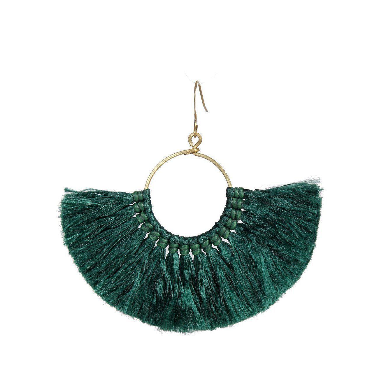 Half Moon Silk Tassel Handcrafted Earrings - Thailand