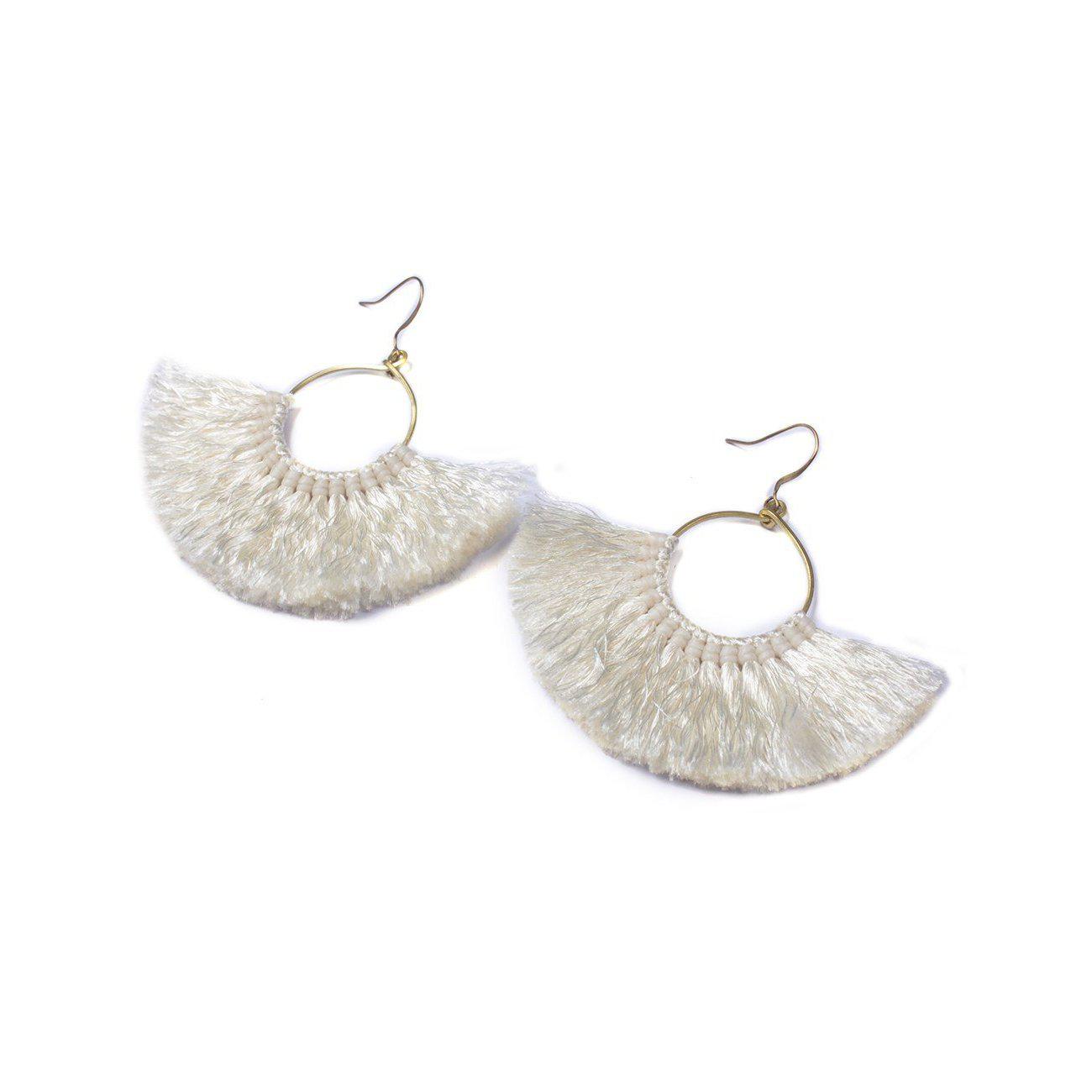 Half Moon Silk Tassel Handcrafted Earrings - Thailand