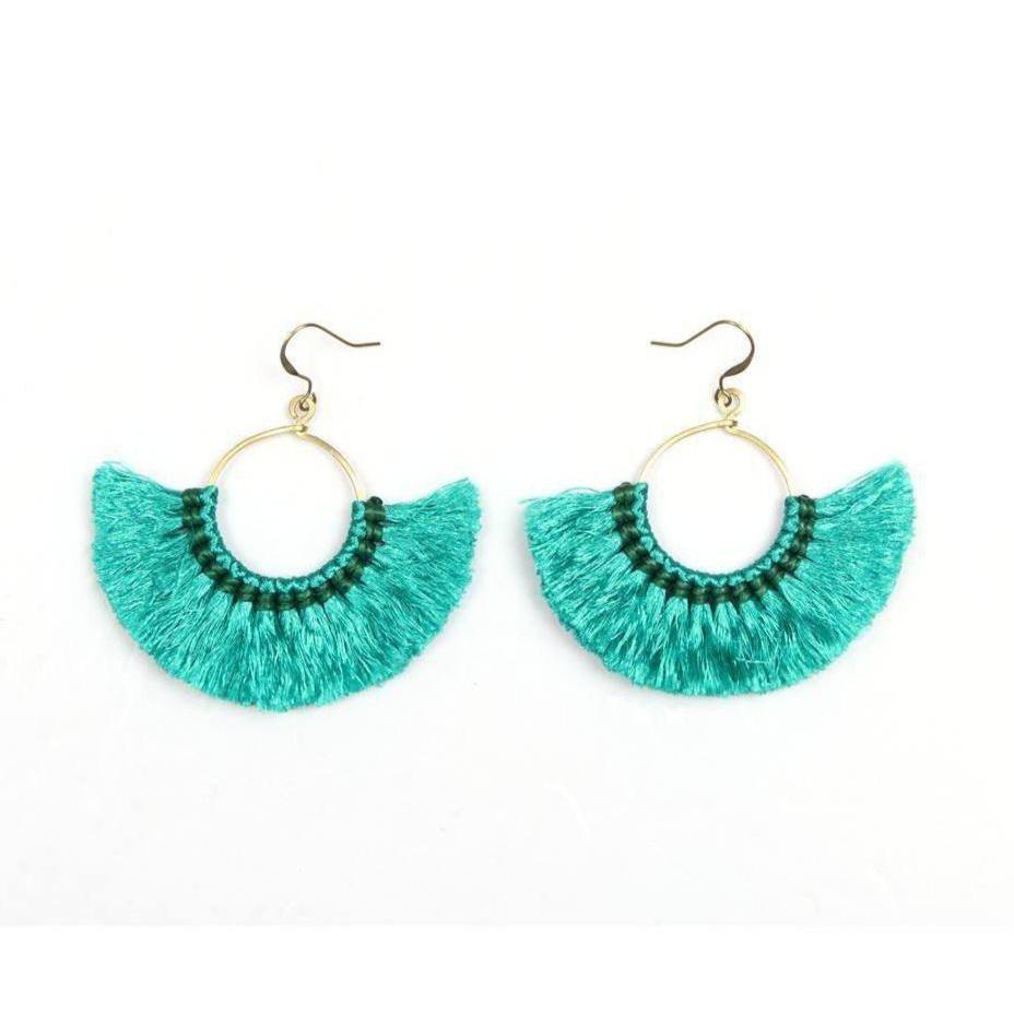 Half Moon Silk Tassel Handcrafted Earrings - Thailand