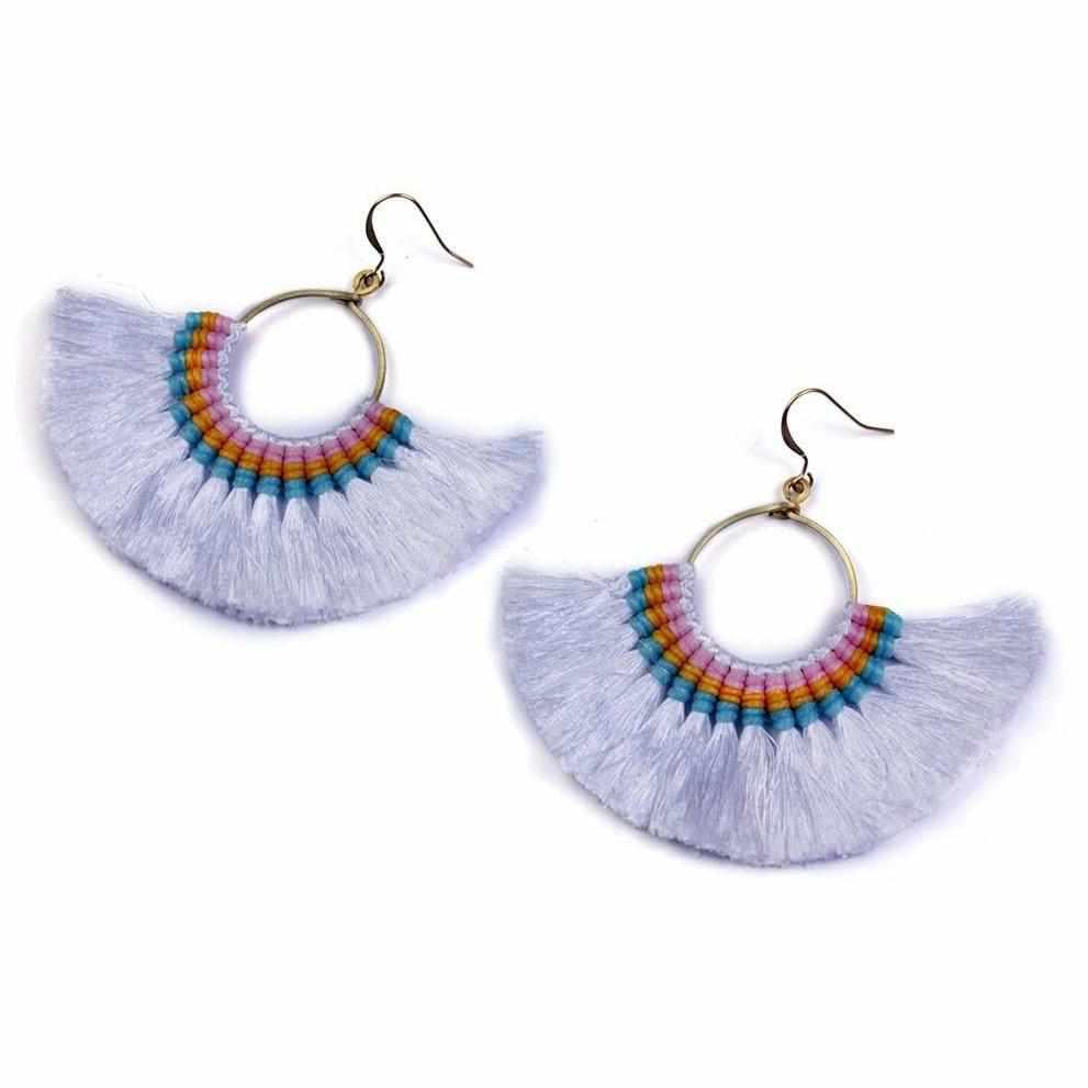 Half Moon Tassel Earrings with Wax String - Thailand