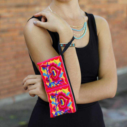 Hmong Embroidered Wristlet Clutch – Fair Trade Handmade Pouch - Thailand