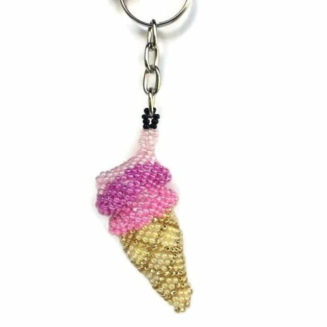 Ice Cream Cone Seed Bead Keychain - Guatemala
