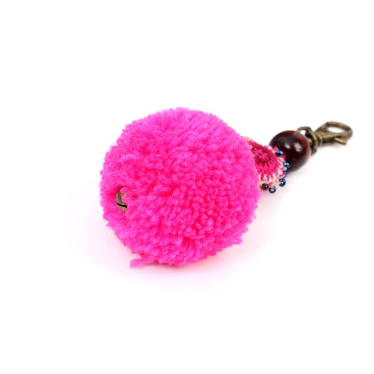 Pom Pom Zipper Pull Keychain Boho Bag Charm Lobster Clasp Fair Trade - Thailand