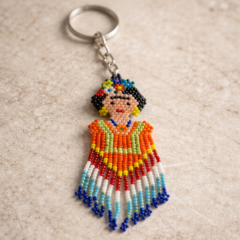 Frida Kahlo Seed Bead Keychain Handmade Beaded Keychain Fair Trade - Guatemala