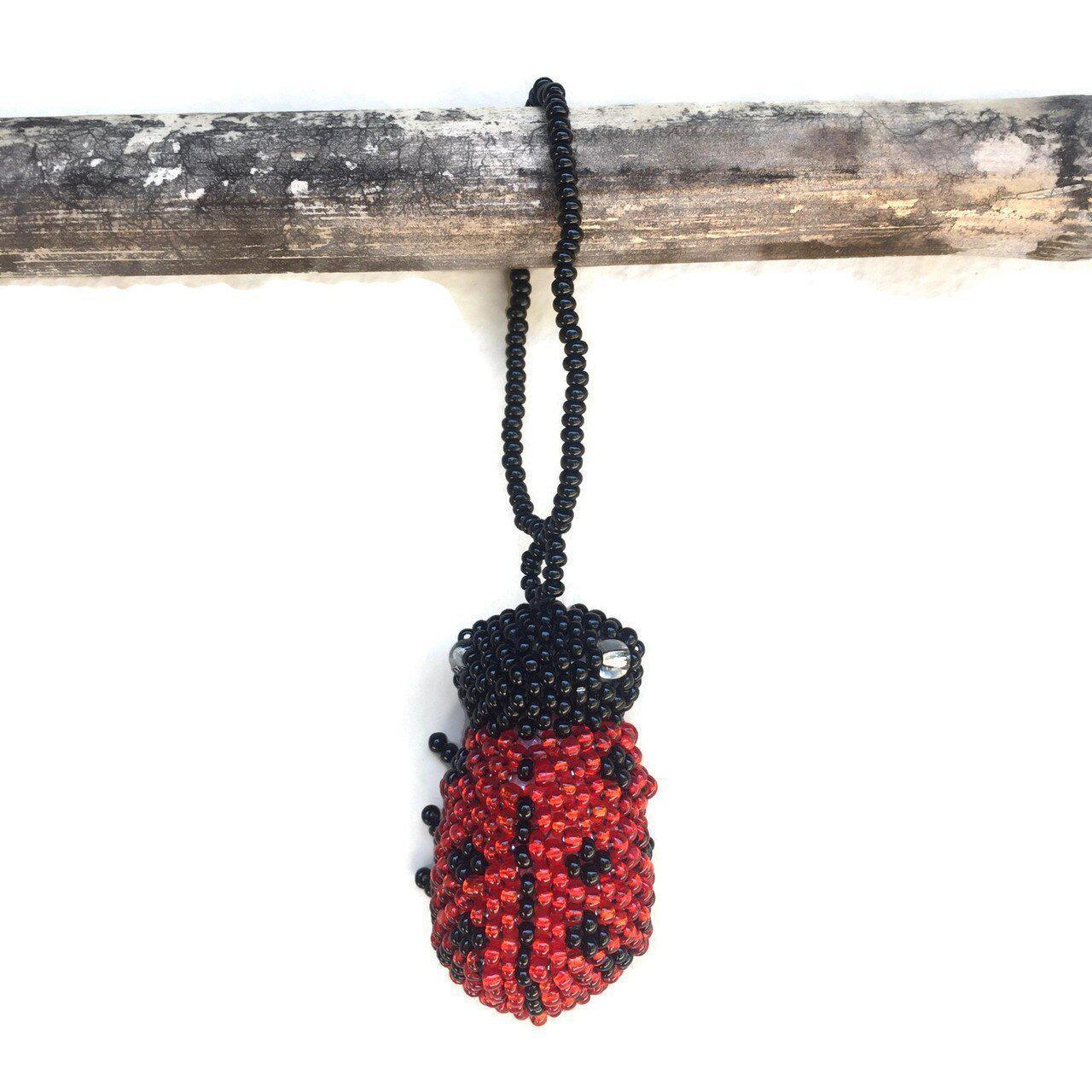 Lady Bug Seed Bead Handcrafted Artisan Made Ornament - Guatemala