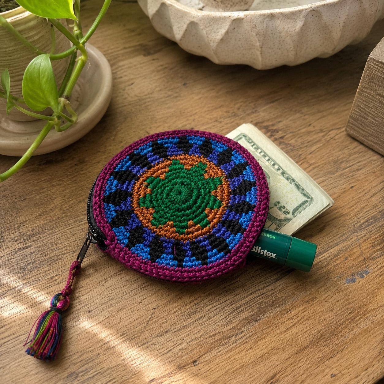 Moon Crochet Knit Footbag Multicolor Handmade Coin Purse - Guatemala