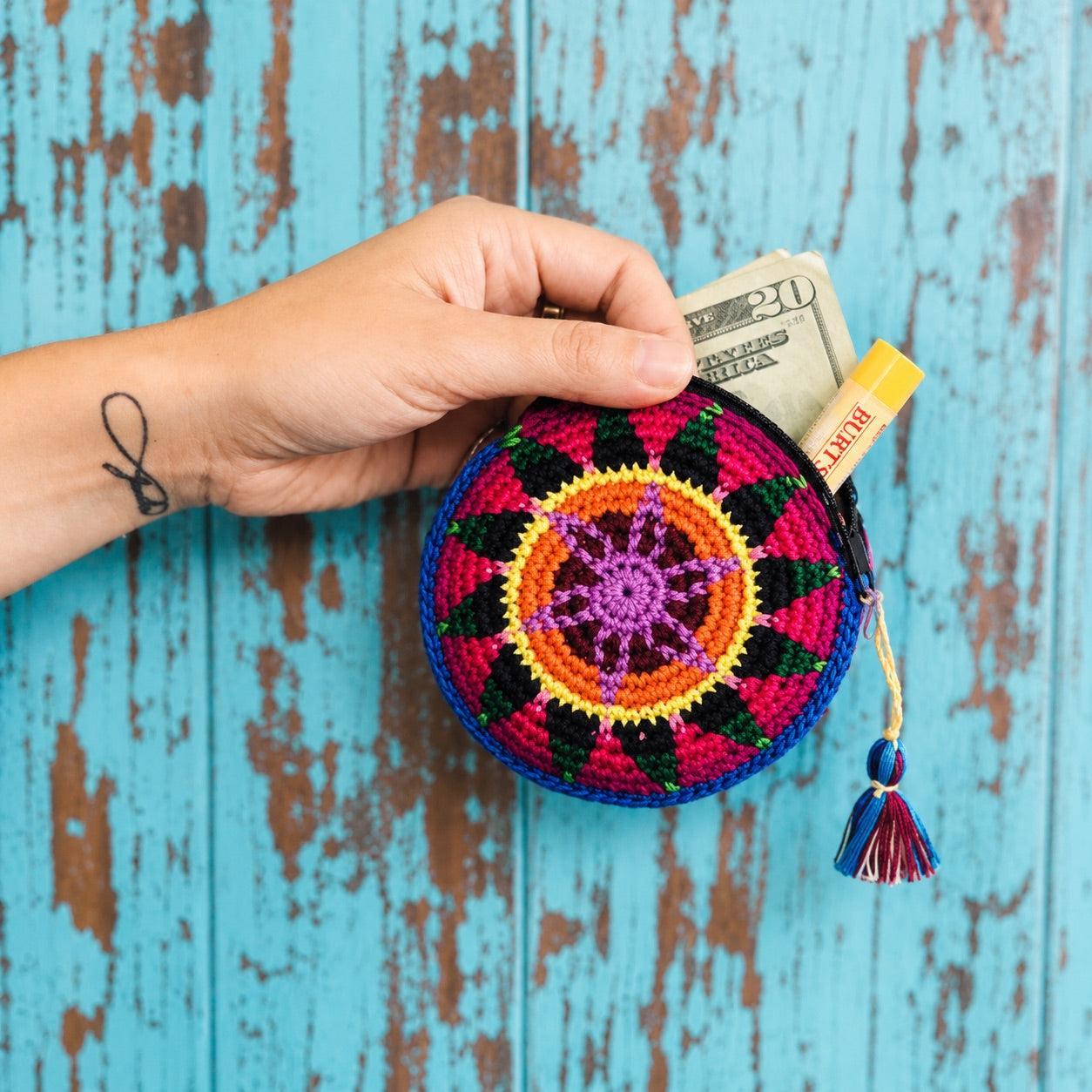 Moon Crochet Knit Footbag Multicolor Handmade Coin Purse - Guatemala