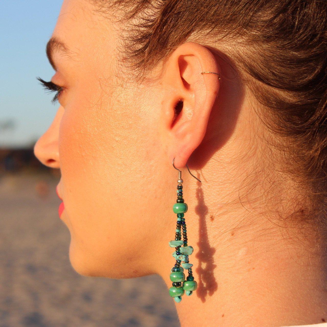 Luzy Seed Bead Crystal Dangly Earrings - Guatemala