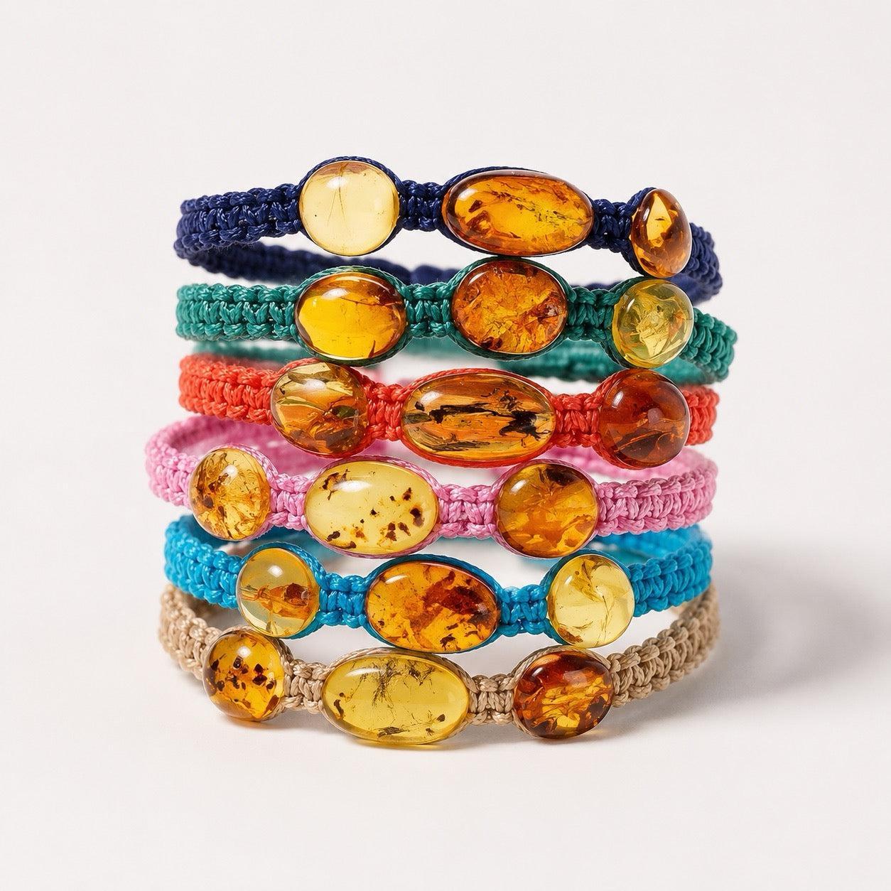 Erika Triple Amber Macrame Pull String Friendship Bracelet - Mexico